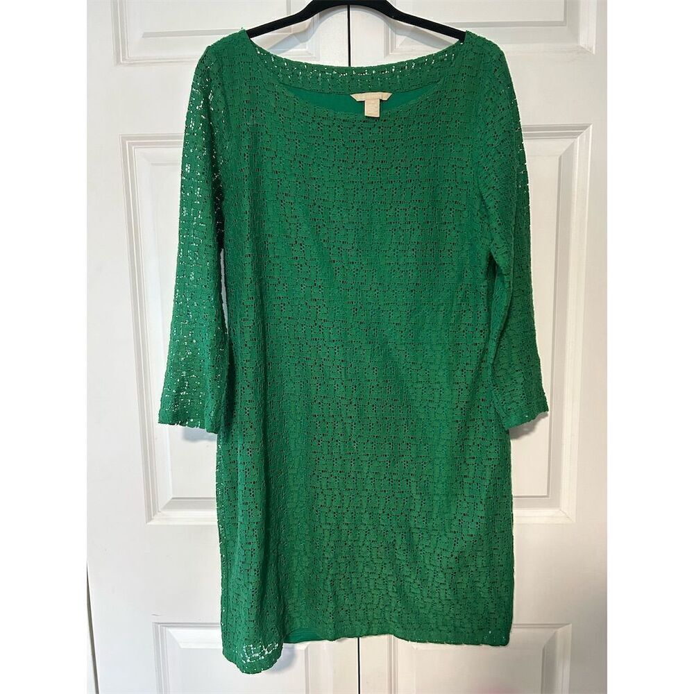 Banana Republic Women's Lace Sheath Dress Size 10 Green Knee Length